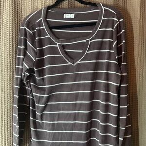 Striped Long Sleeve Top with Unique Neckline